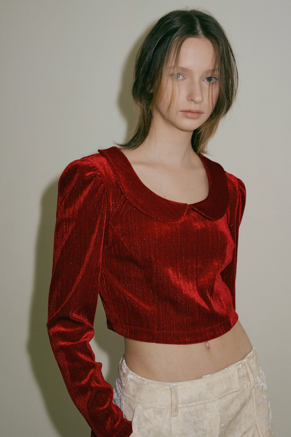 glitter velvet blouse_chili red